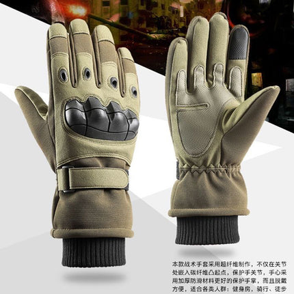 Winter Warm Tactical Gloves Men's Soft Rubber Shell Protective Plus Velvet Full-Finger Touch Screen Outdoor Cycling Cold-Proof Gloves
