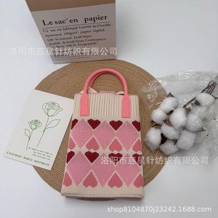 Girl's Heart-Shaped Knitted Crossbody Bag
