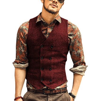 Multi-Color Foreign Trade European and American Cross-Border Hot-Selling Products 2026 New Model Men's Casual Vest Solid Color Herringbone Vest