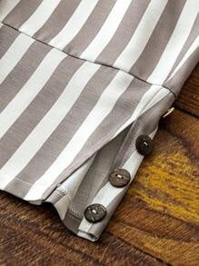 Cross-border independent station ladies casual striped trousers with decorative buttons and split design