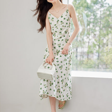 Fairy-Like Ultra-Fairy Style Spaghetti Strap Floral Dress Cardigan Elegant Petite Outfit Complete Chiffon Women's Dress