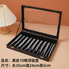 Black leather long necklace box (10 compartments)
