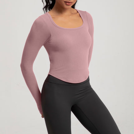 Autumn and Winter New Yoga Clothing Women's One-piece Cup with Chest Pad Naked Sense Slim-fit Slimming T-shirt Sports Fitness Long-sleeved Top