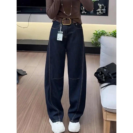 2025 Autumn and Winter New Machete Pants High Waist Pear Shaped Figure Slimming Narrow Wide Leg Pants Denim Pants