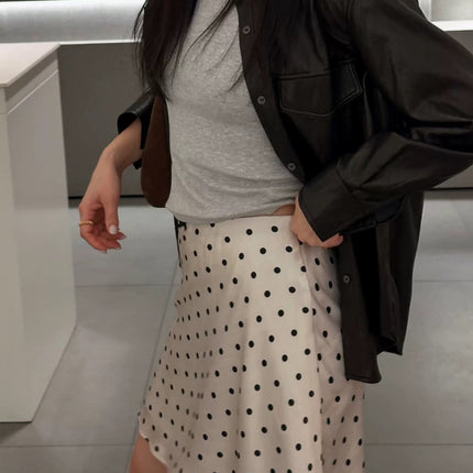 Miu Series Triacetate Polka Dot Skirt Korean Style Satin Polka Dot Elastic Waist Bias-Cut A-Line Skirt Women's Fishtail Skirt