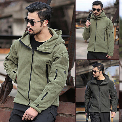 Cross-border men's outdoor warm liner fleece clothing men's cold-proof assault clothing wind hat clothing solid color hooded coat