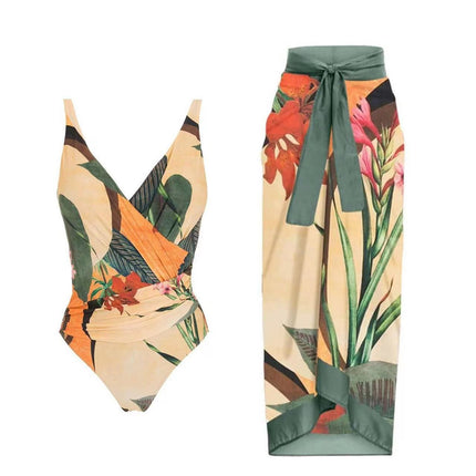 European and American One-Piece Swimsuit Bikini Suit Bikini Conservative Belly-Covering Beach Skirt Chiffon Wrap Skirt Hot Spring Swimsuit