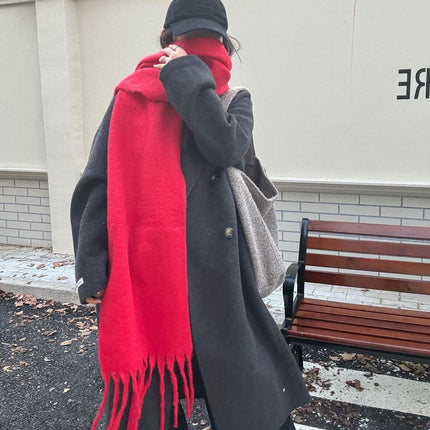 Factory new solid color haze blue scarf women's winter fluffy hair thickened students white students warm scarf