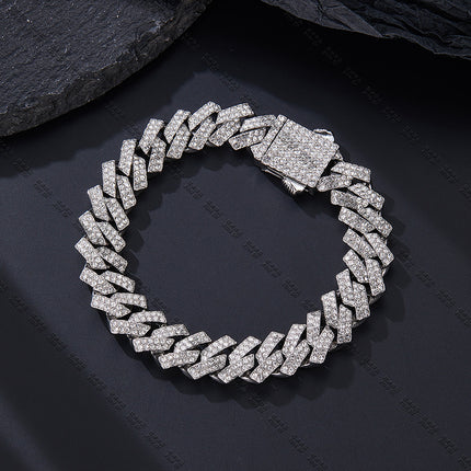 Cross-Border Hip-Hop New Product Bar Cuban Chain 12mm Alloy Rhinestone High Quality Versatile Hip-Hop Necklace Drop Shipping