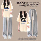 7916 apricot top + gray pants / XS