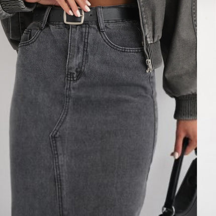New in stock foreign trade wholesale cross-border European and American style women's high waist split design denim skirt long skirt