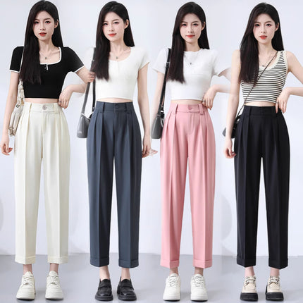 New Style Ice Silk Suit Pants for Petite Women, Cropped Straight-Leg Pants, Summer Thin Cigarette Pants, Free Shipping