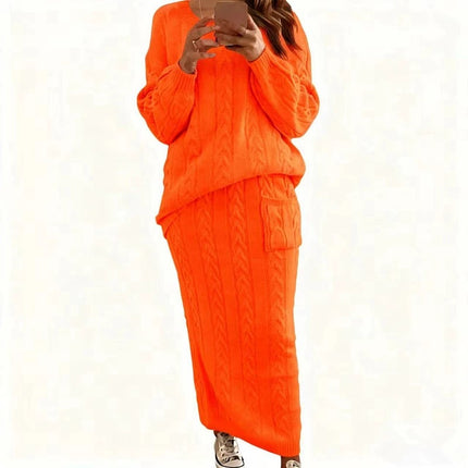 2026 Autumn/Winter New Women's Fashion Amazon European and American Style Cable Knit Sweater Women's Set Dress