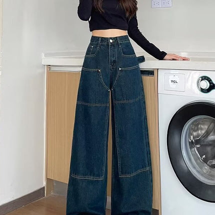 Real shot retro wide leg jeans women's early autumn 2024 new high waist loose drape straight tube mop pants