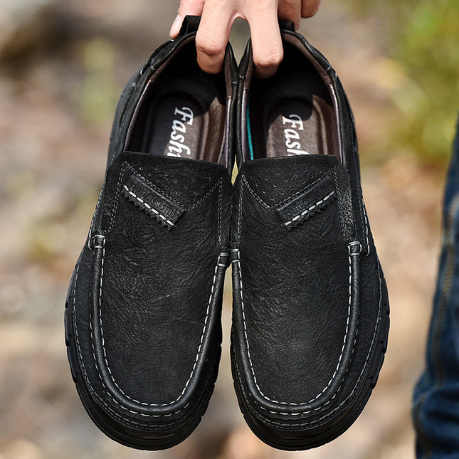 Leather Shoes Men's 2025 New Handmade Genuine Leather Men's Shoes Outdoor Mountaineering Slip-on Non-slip Casual Shoes Dad's Shoes