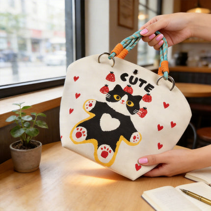 New Versatile and Cute Handbag Knitted Bag Tote Large Capacity Shoulder Bag Handbag Woven High-End Bag