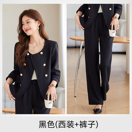 Xiao Xiang style wide leg pants suit 2024 autumn new pea green fashion commuter versatile stylish women's suit tide
