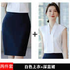 Two-Piece White Top dark blue Dress / S