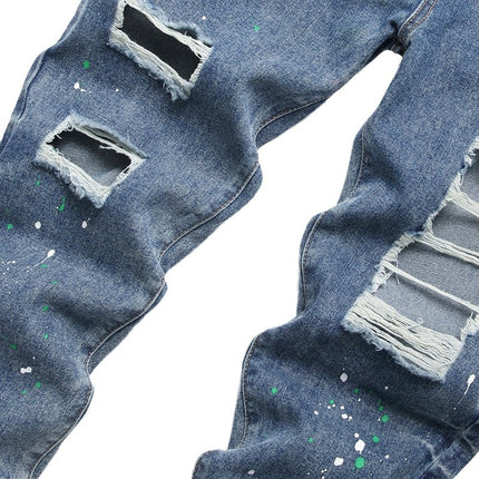 New scraped ripped jeans men's fashion brand thin summer light beggar pants slim blue leggings wholesale