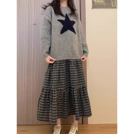 Autumn and winter women's 2023 new tea series wear wear slightly fat fashion Korean Drama High sense sweater two-piece suit dress
