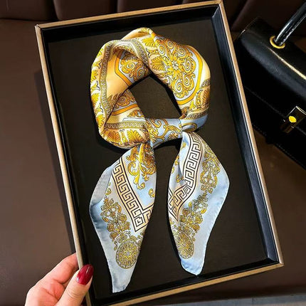 Korean Cashew Silk Scarf Women's Square Scarf Leopard Print Silk Scarf Imitation Silk Scarf Elegant Fashion Four Seasons Cross-Border Printed Scarf