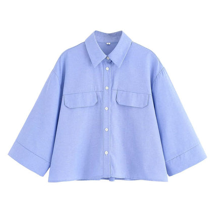 European and American Style Amazon Aliexpress Popular Fashion Trend Versatile Multi-Color Casual and Comfortable Wide-Sleeved Shirt