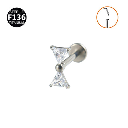 F136 Titanium Ear Nail Insert Rod Internal Thread Lip Nail Horse Eye Set Zircon 0.9 Teeth Body Puncture Jewelry Ear Bone Nail