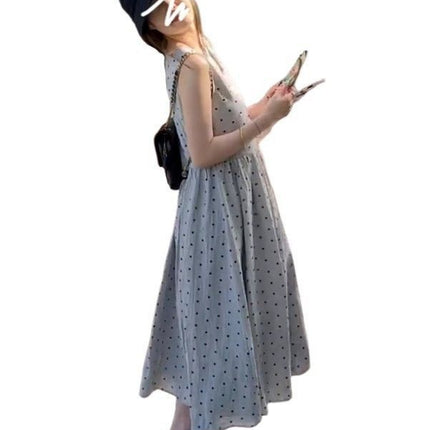 Sling Wave Dot dress Children's 2025 New Summer Japanese Style Lazy Style Sleeveless Long Dress Relaxed Vic Dress