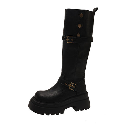 Over-The-Knee Boots for Women 2025 New British Style Thick Heel Thick Sole Fashion Boots Belt Buckle Popular Knight Boots Trend