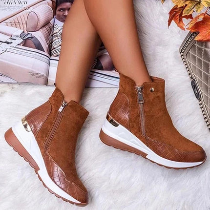Foreign Trade 43 Large Size Snow Boots Women's Cross-border Autumn and Winter New High-top Women's Shoes Wedge Side Zipper European and American Style Cotton Boots
