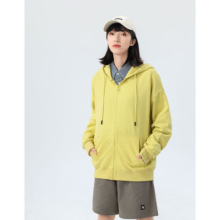 Trendy European and American Style Oversized Drop-Shoulder Fleece Zip-Up Hoodie with Pockets for Autumn and Winter