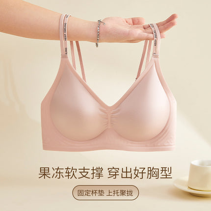 Light Luxury Silk and Satin bra Cross Beautiful Back Thin Soft Support Letter Shoulder Bra Live Daifa Underwear Foreign Trade Cross