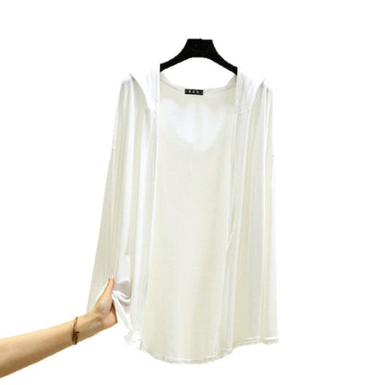 Modal Hooded Cardigan Women's Summer 2025 Thin Long-sleeved Air-conditioning Shirt Loose Sun-protective Clothing Solid Color Top Jacket