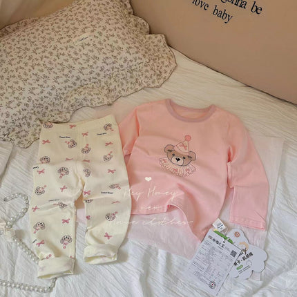 Spot Large and Small Roll Heyhoney24 Lycra Cotton Boys and Girls Autumn Clothes Intimates Printed Home Clothes Pajamas Two-Piece Set
