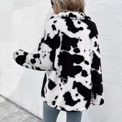Cross-border Europe and the United States hot double-sided plush cow pattern pocket jacket jacket ~ AliExpress independent station hot