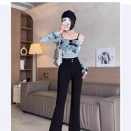 Micro Flare Jeans Women's High Waist 2024 New Autumn and Winter Tight Slimming Stretch Straight Loose Trendy Mop Pants