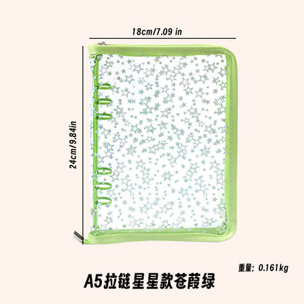 Japanese A5 Transparent Loose-leaf Black Glitter Zipper 6-hole Notebook Ins Style Star Chaser Ledger PVC Case