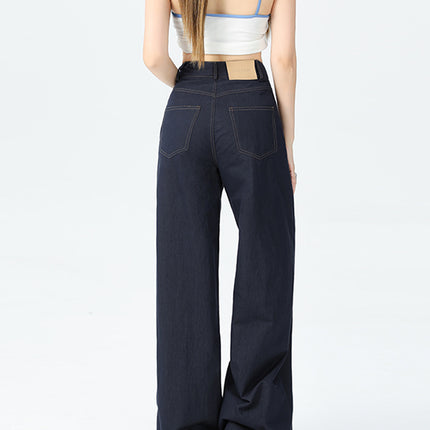 Cross-Border New American Fashion Women's Straight-Leg Raw Denim Jeans Women's Design Floor-Length Jeans Straight-Leg Pants