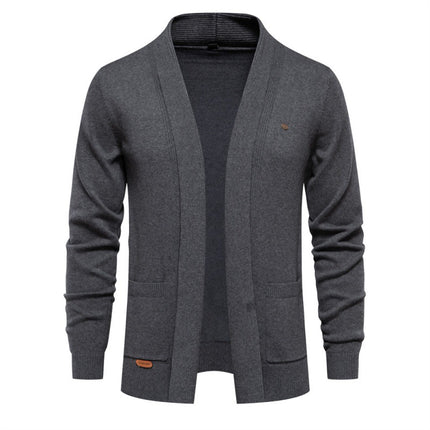 Cross-Border Men's Casual Autumn Cardigan Sweater High-Quality Business Knitwear Solid Color Men's Top in Dark Green