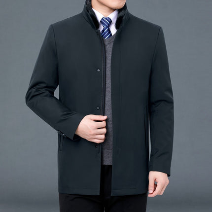 Winter Men's down Jacket Middle-Aged Men's Mink Fur Stand Collar Warm Removable White Duck down Liner Cold-Proof Jacket for Men