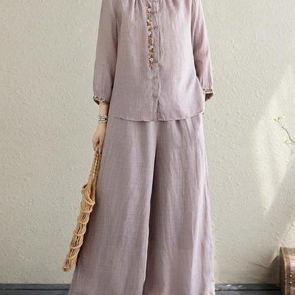 plus size Spring Dress Women's New Chinese Cotton and Linen suit Mother Western Style National Style Embroidered Top Fashion Casual Two-piece Set