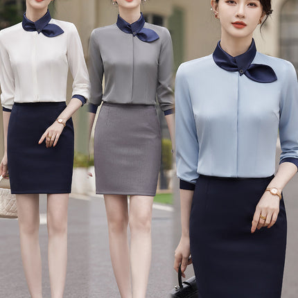 Professional Dress Long Sleeve White Shirt Women's 2024 Spring Temperament Women's Hotel Front Desk Jewelry Store Beautician Work Clothes