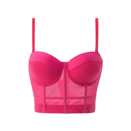 Cross-Border Trade Women's Tube Top Push-Up Bra Solid Color Mesh Fishbone Bra Camisole Top Wholesale Sexy Style