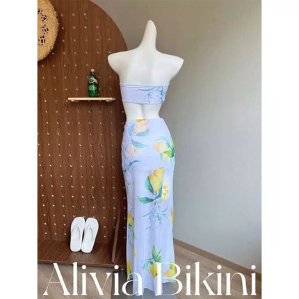Island Vacation Beach Dress Two-Piece Strapless Bikini Sexy Hot Girl Small Bust Instagram Style Hot Spring Swimsuit