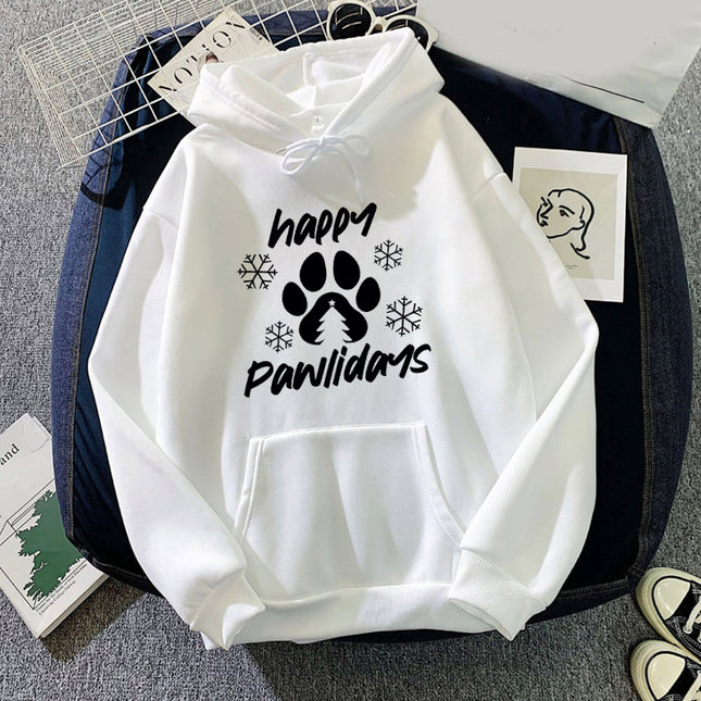 Foreign trade cross-border Happy Pawlidays dog feet snowflake printing hooded hooded vests autumn and winter European and American men and women