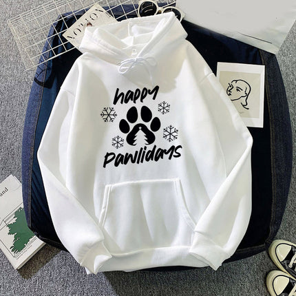 Foreign trade cross-border Happy Pawlidays dog feet snowflake printing hooded hooded vests autumn and winter European and American men and women