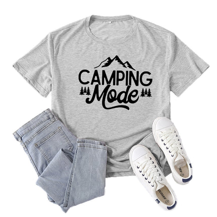 Amazon Supply Camping Mode Printed Short-Sleeved Women's Casual Summer Casual Loose Round Neck European Size