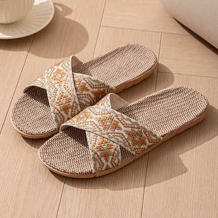 Open Open Toe Cross Linen Four Seasons Men and Women Couple Home Floor Slippers Linen Summer Sandals