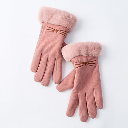 Autumn and Winter Warm Gloves Women's fleece-lined Thickened Hair Mouth Outdoor Riding Driving Sports Touch Screen Velvet Gloves Women