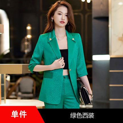 Seven-point Sleeve Green Suit Jacket Women's Spring and Summer Slim-fit Slimming Temperament Goddess Fan Dress Business Suit suit